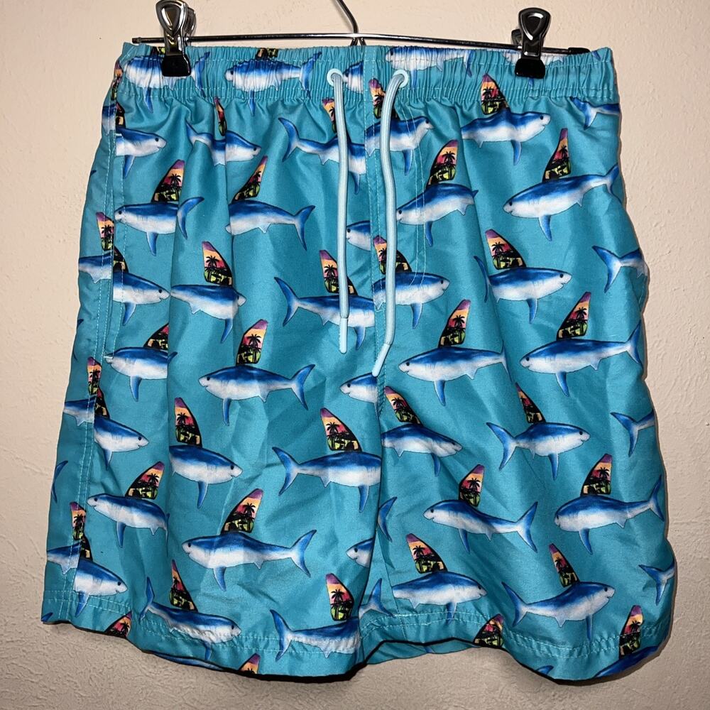 Alvin's Island Tropical Swim Surf Trunks Size Small Men’s Sharks Blue